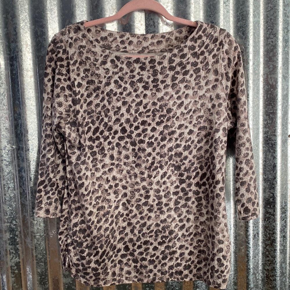 Coldwater Creek Cheetah Boat Neck 3/4 Sleeve Top